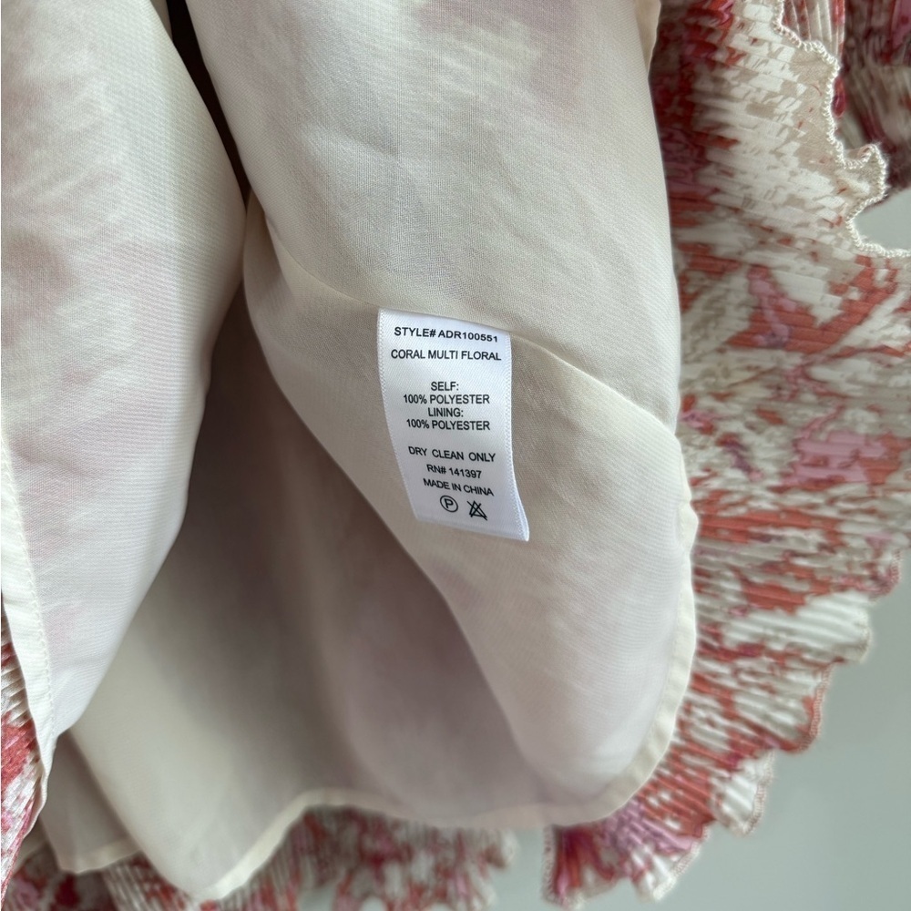 ASTR The Label Floral Long Sleeve Plisse Dress - Orange/Pink - Size Small - Picture 13 of 14